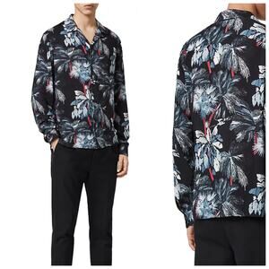 All Saints Men's Small Winter Hawaiian Slim-fit camp collar Shirt Long Sleeve